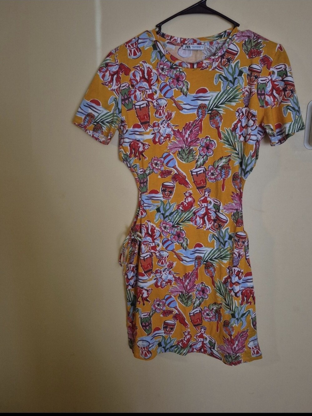 Zara Yellow Tropical Print Midi Dress
